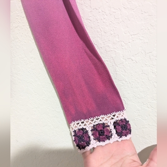 Vintage Pink And Purple Ombre Floral Crochet Knit Open Cardigan Cottagecore - Picture 7 of 11
